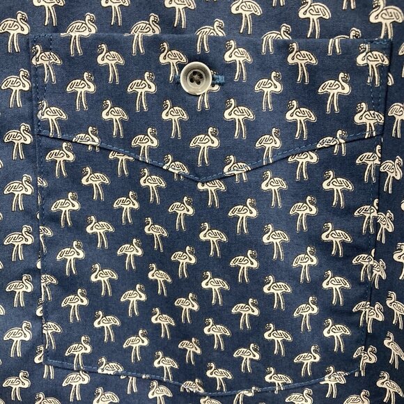 Free Planet Mens Cotton Casual Shirt, Size 1X, Navy Blue White‎ Flamingos Pocket - Picture 3 of 8